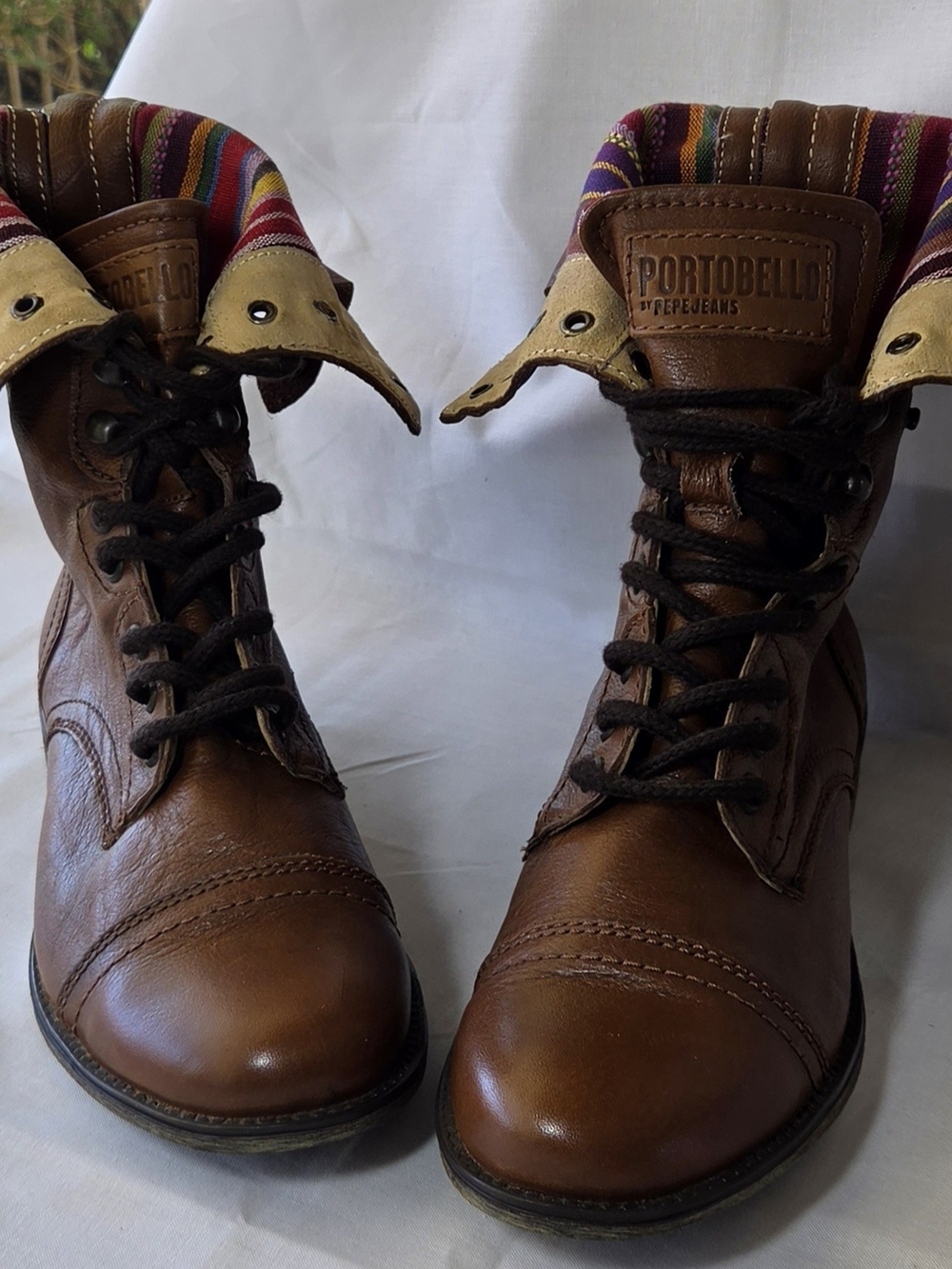Portobello Dark Cognac Leather Lace-Up Boots Southwestern Mexican Indie Casual